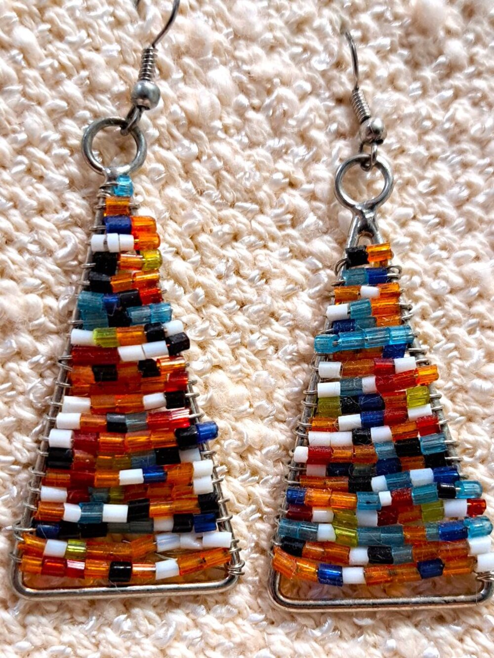 MULTI COLOR BEADED BOHO TRIANGLE EARRINGS DANGLE PIERCED